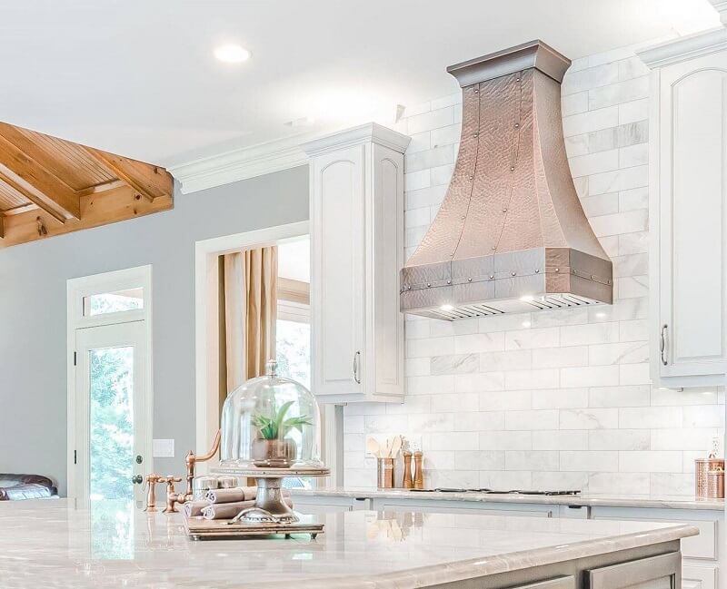 Regal Riveted Copper Stove Hoods Soft Hammered Texture & Custom Straps