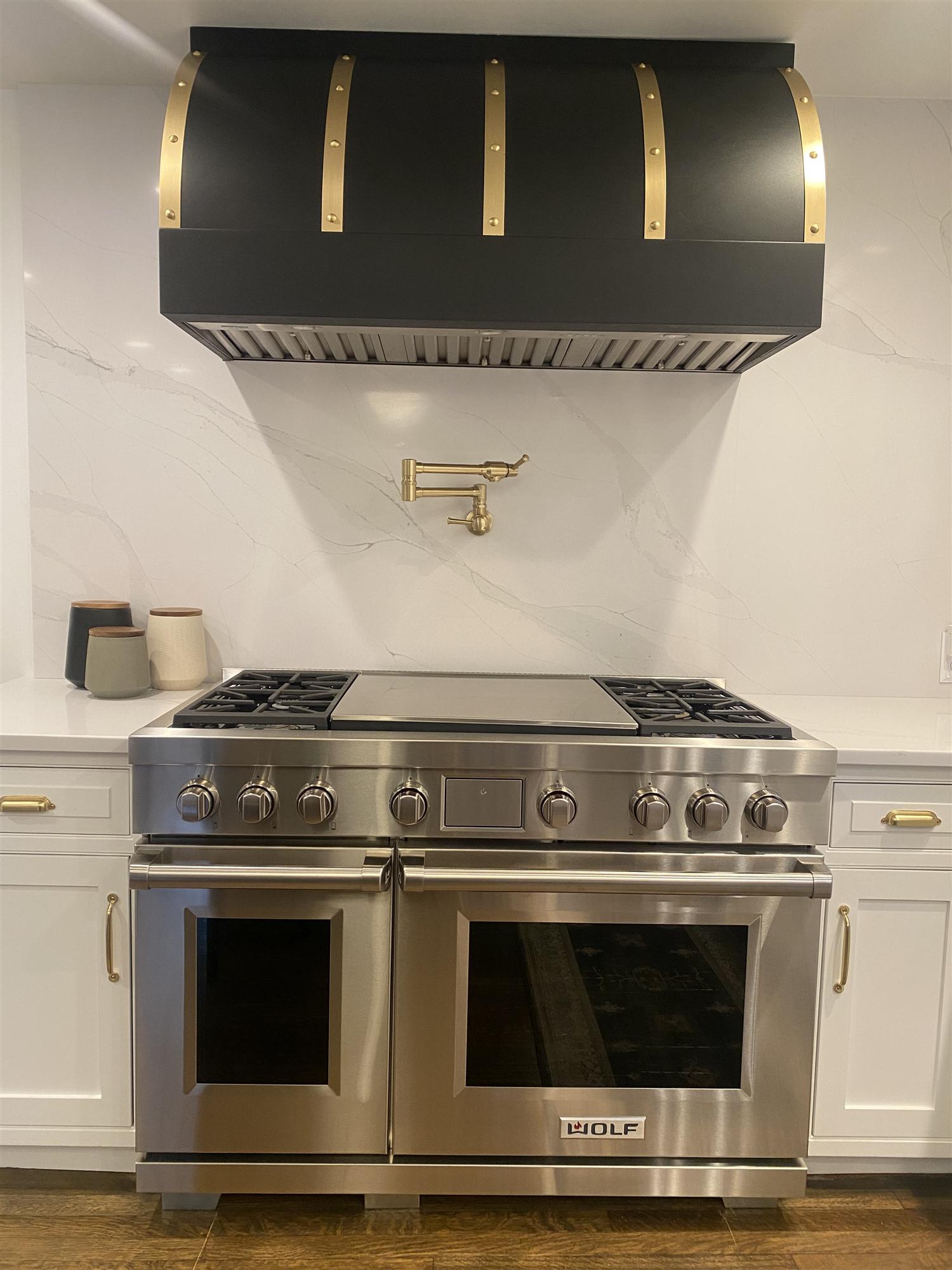 Atlanta Stainless Steel Hood with Brass Straps and Rivets