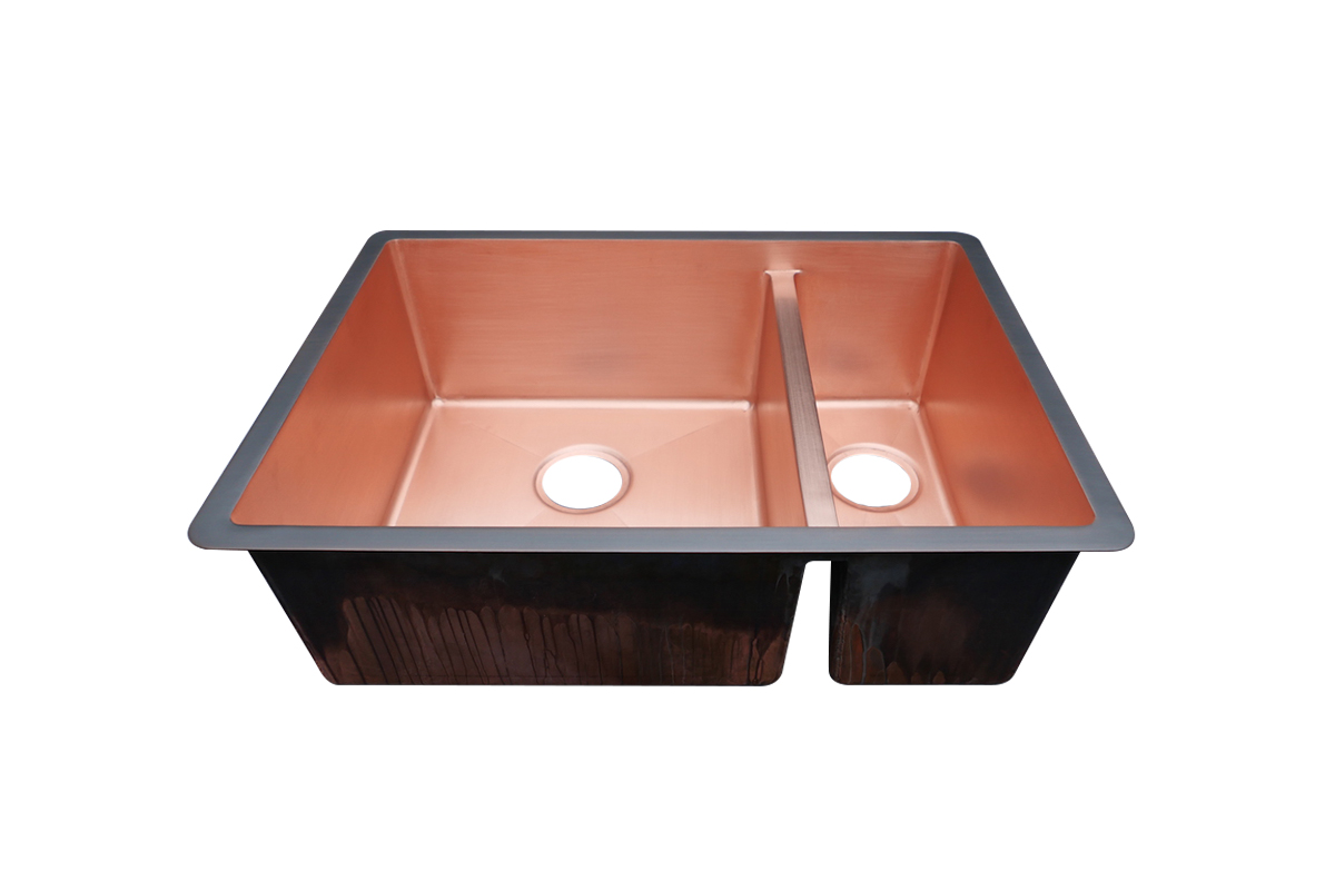 Smooth Natural Copper Basin with Gunmetal Rim