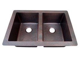 Copper Kitchen Sink Traditional Under/Over Mount Arched Double Bowl Soft Hammered Copper
