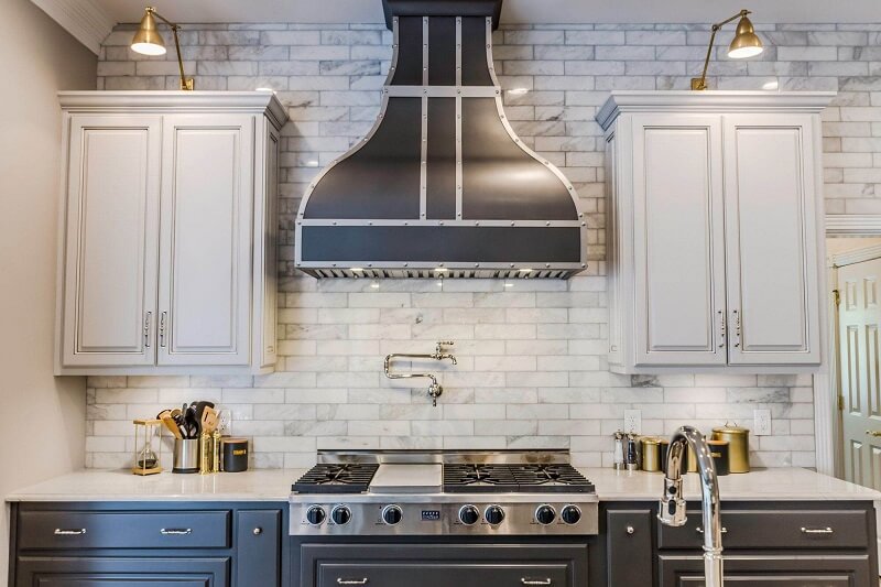 Bella Modern Copper Kitchen Hood Custom Silver Straps Rivets