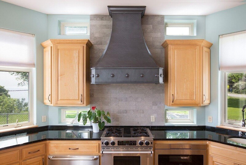 Gunmetal Venetian Custom Designed Made-to-Order Copper Range Hoods Apron Rivets