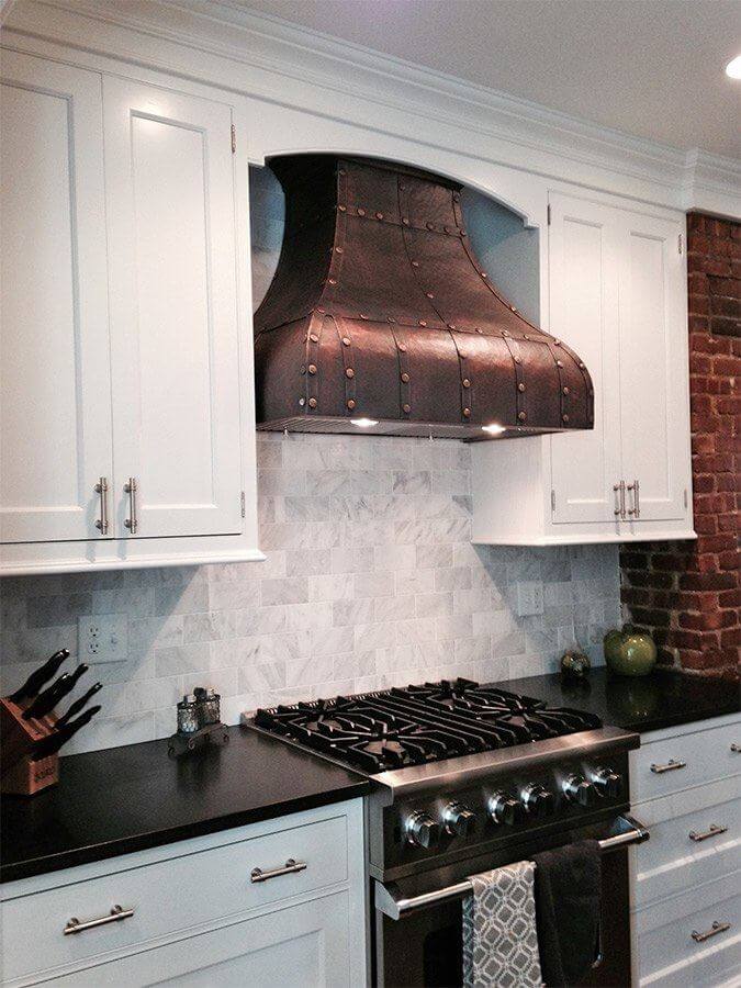 Italian-Style Kitchen Hoods "Davinci" Copper Range Hood Custom Straps And Rivets