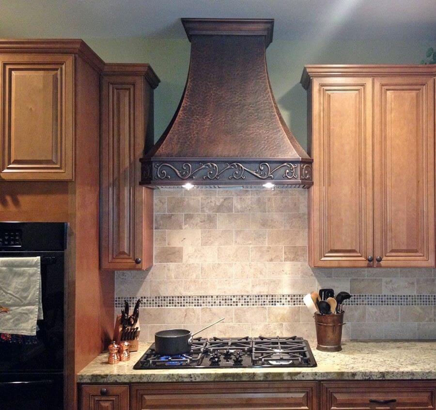 Custom Apron & Soft-Hammering Traditional "Venetian" Copper Range Kitchen Hood