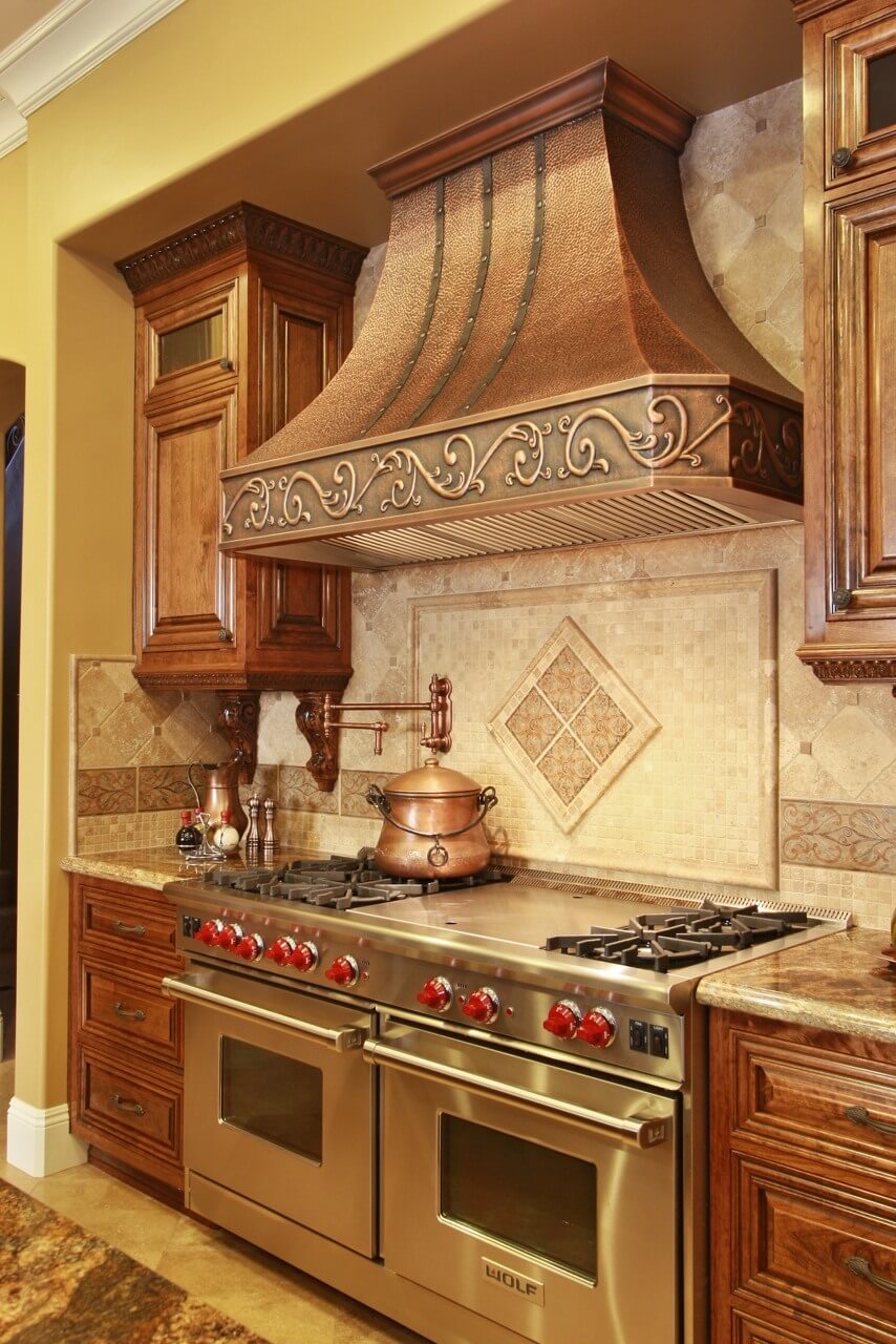 Natural Copper Wall-Mounted "Venetian" Copper Hood Custom Apron Straps